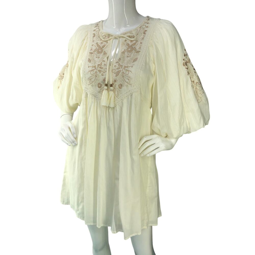 Anthropologie Womens Petite Size XSP Dress Viveka Mini Boho Ivory White